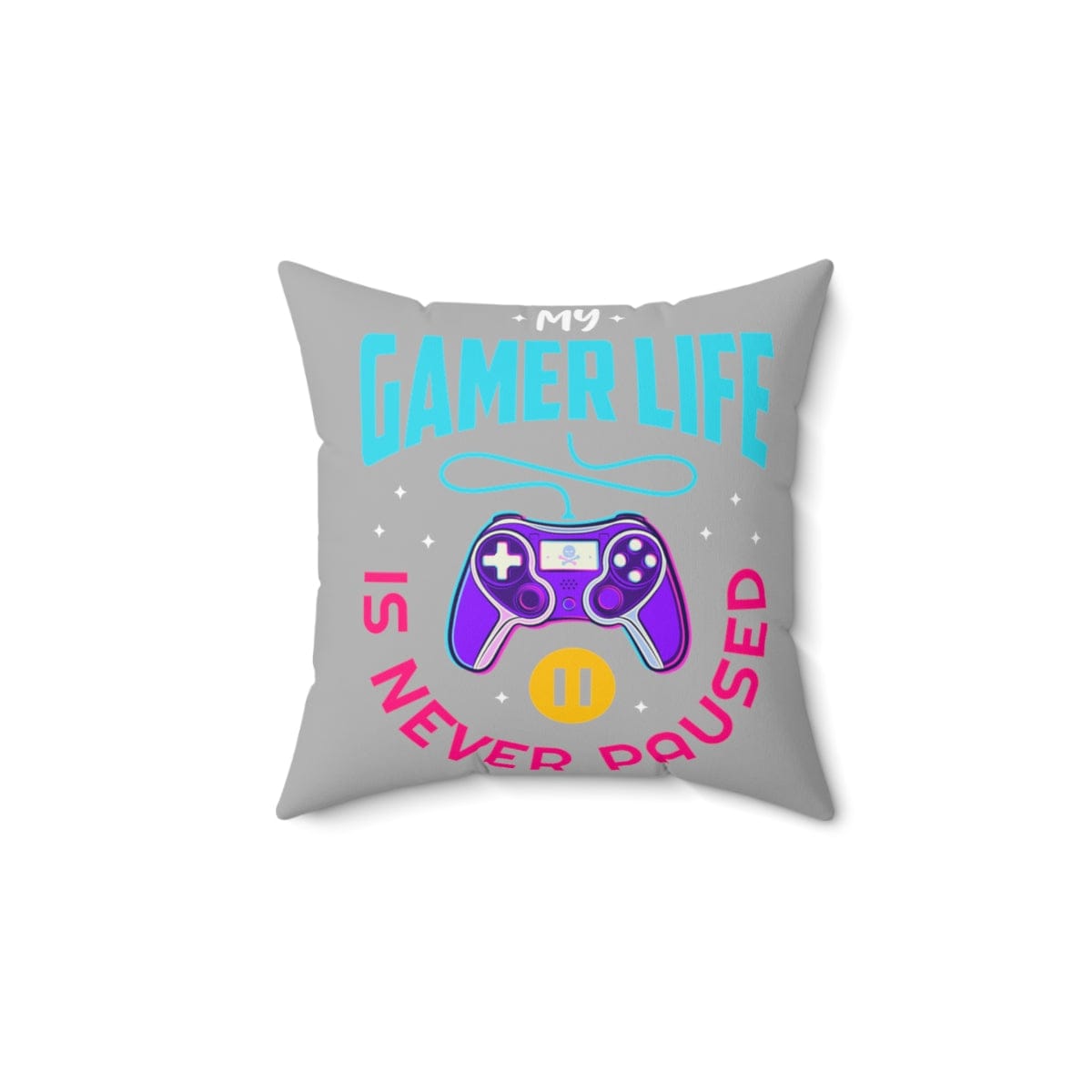 My Gamer Life Never Pauses | Spun Square Light Grey | Bed/Couch Pillow