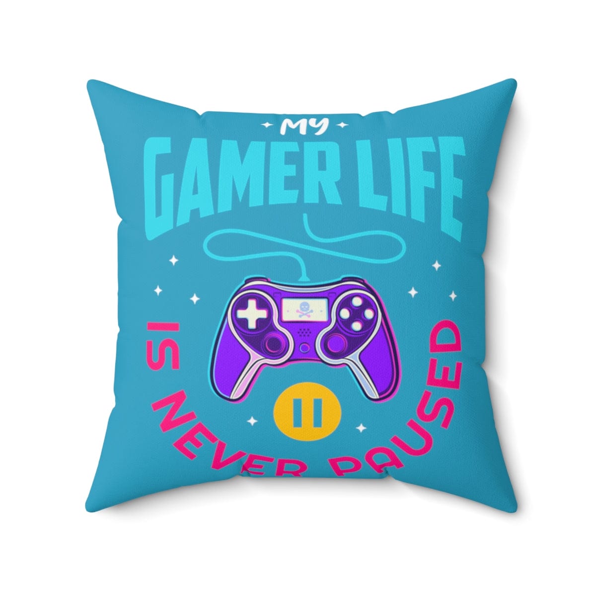 My Gamer Life Never Pauses | Spun Square Turquoise | Bed/Couch Pillow