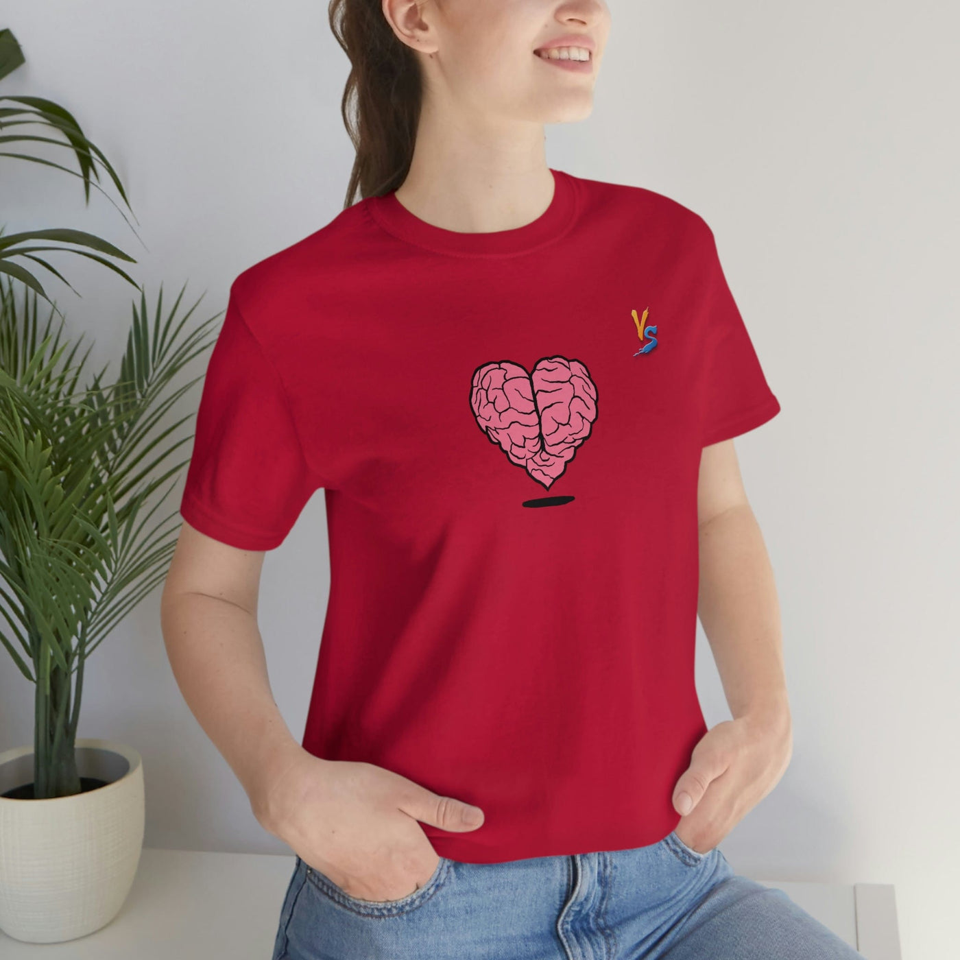 Heart vs Brain On The Back White Jersey Short Sleeve T-shirt