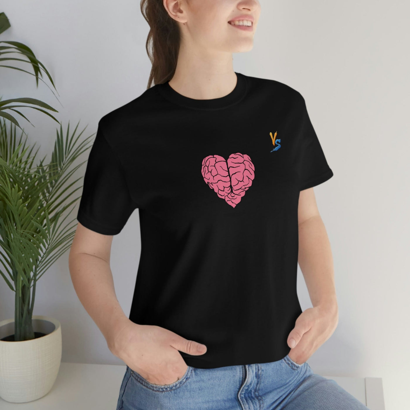 Heart vs Brain On The Back White Jersey Short Sleeve T-shirt