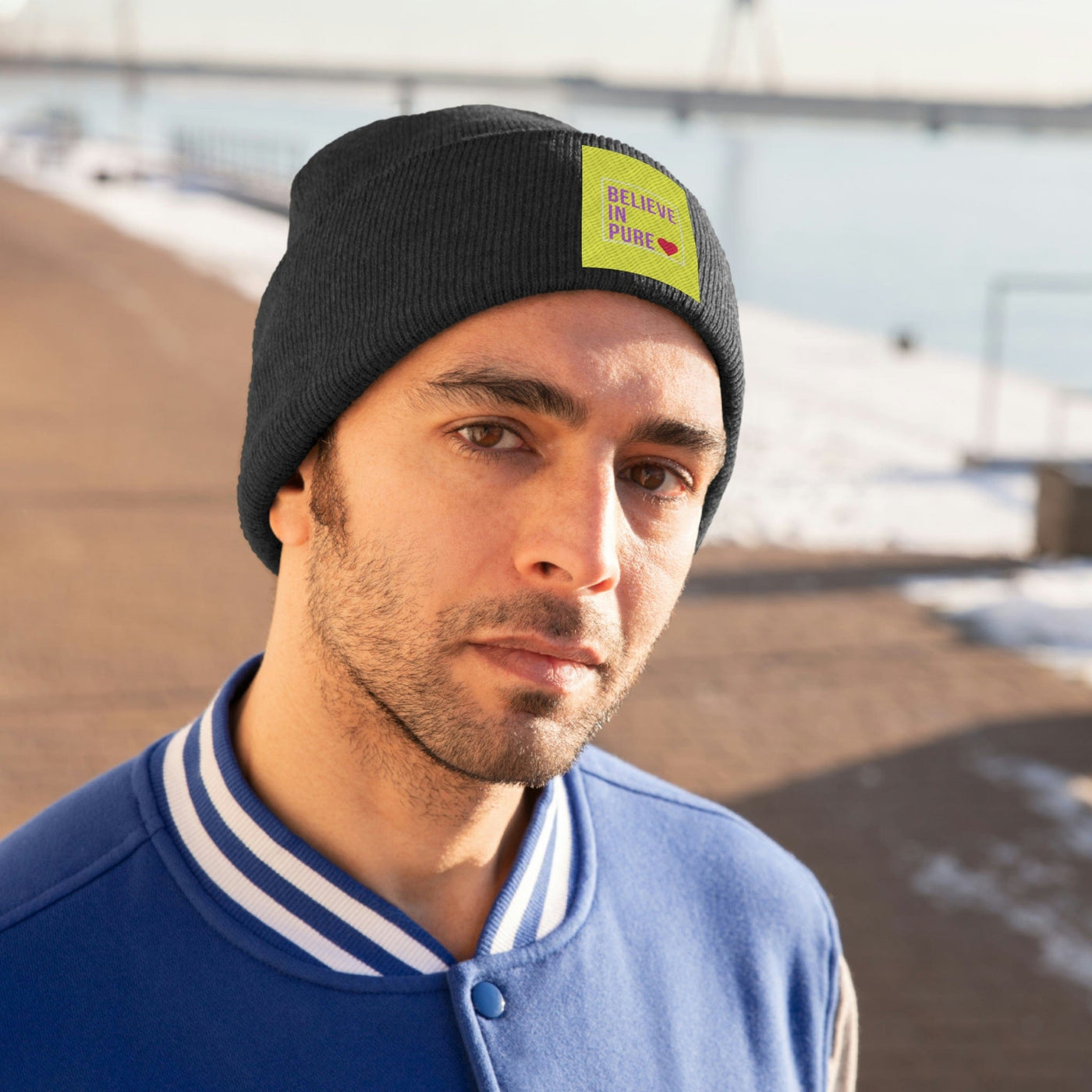 The Do You Believe In Love Yellow Jacket/Black Knitted Beanie Hat