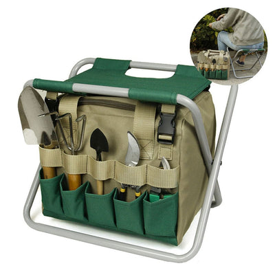 Green Guru Garden Stool Tool Set Organizer With Tote Bag