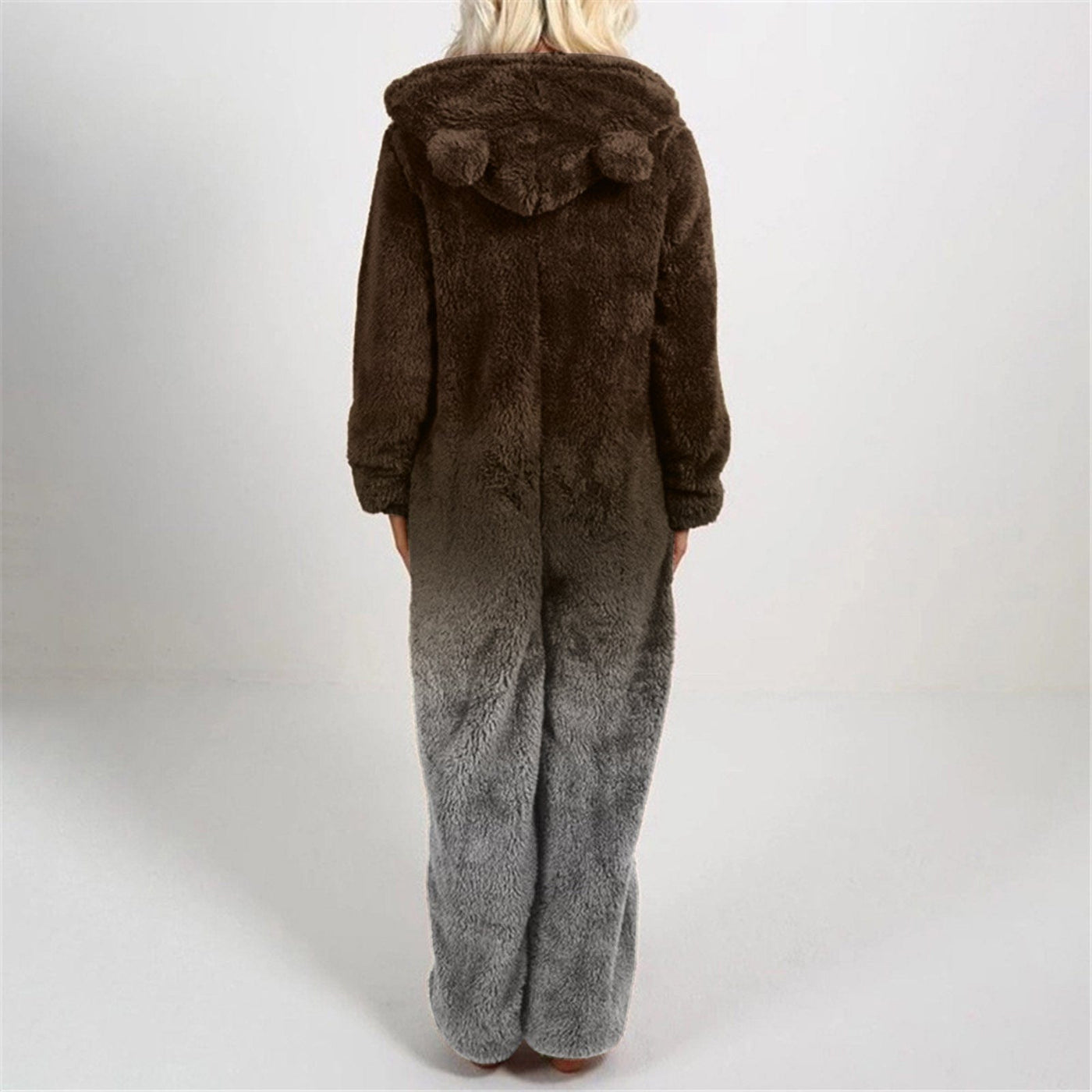 Ladies Thick Wool Hooded Jumpsuit Cosplay Streamer Pajama Onsie