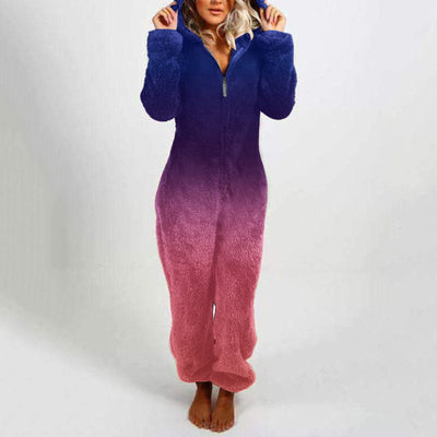 Ladies Thick Wool Hooded Jumpsuit Cosplay Streamer Pajama Onsie