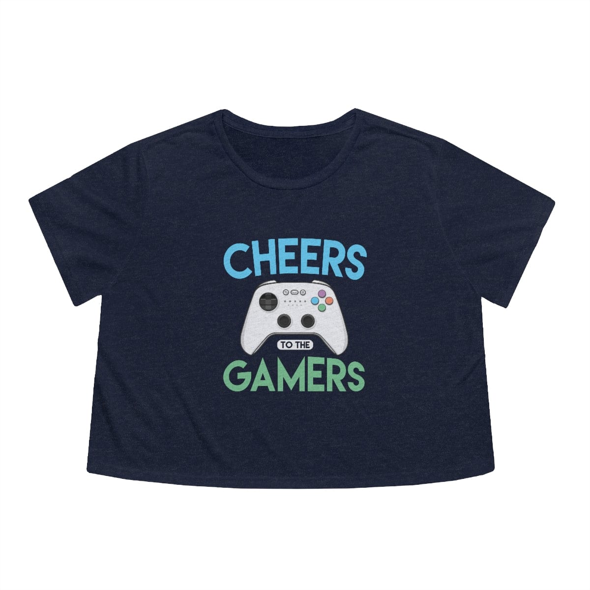 Cheers To The Gamers Women's Heather Navy Blue Flowy Cropped Tee