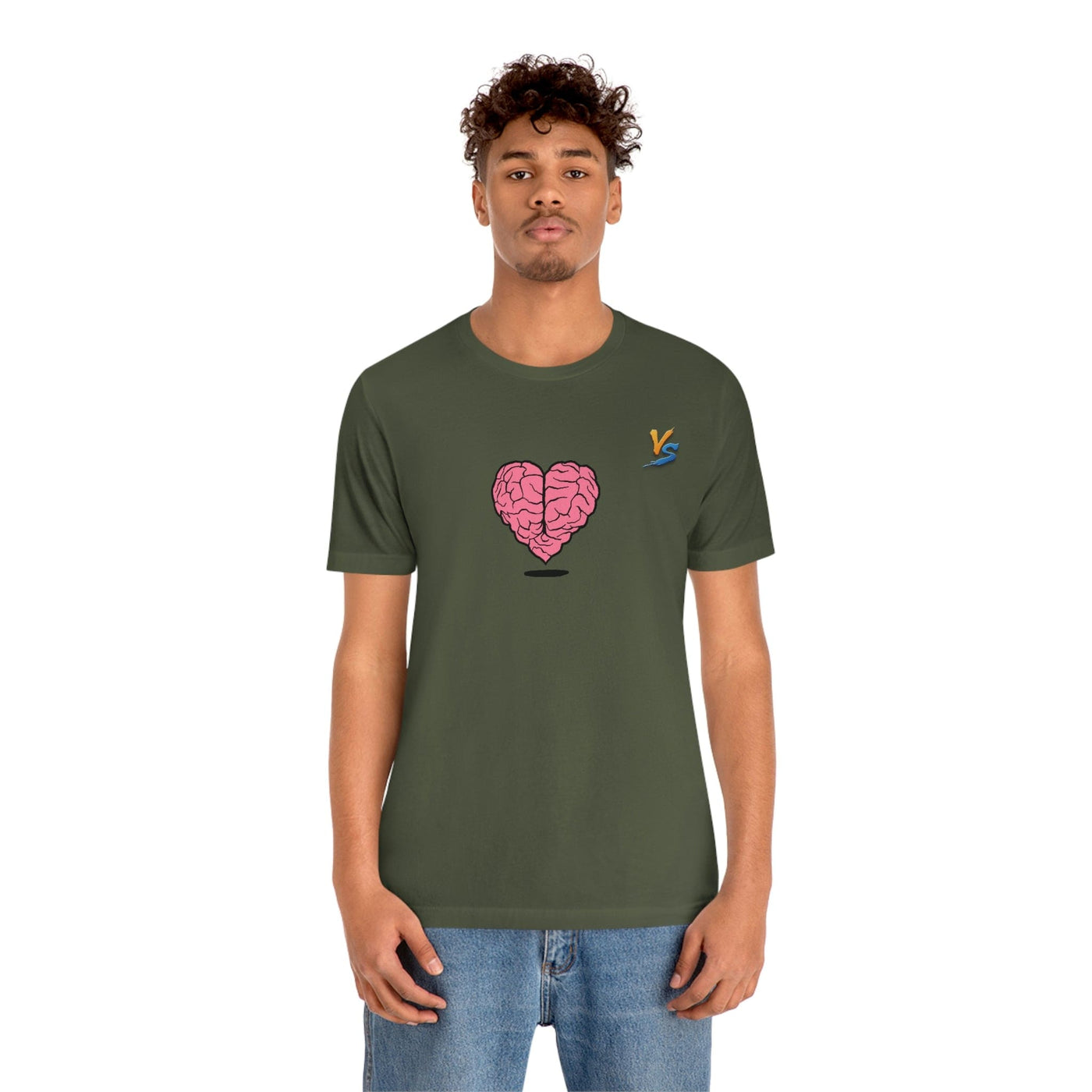 Heart vs Brain On The Back White Jersey Short Sleeve T-shirt