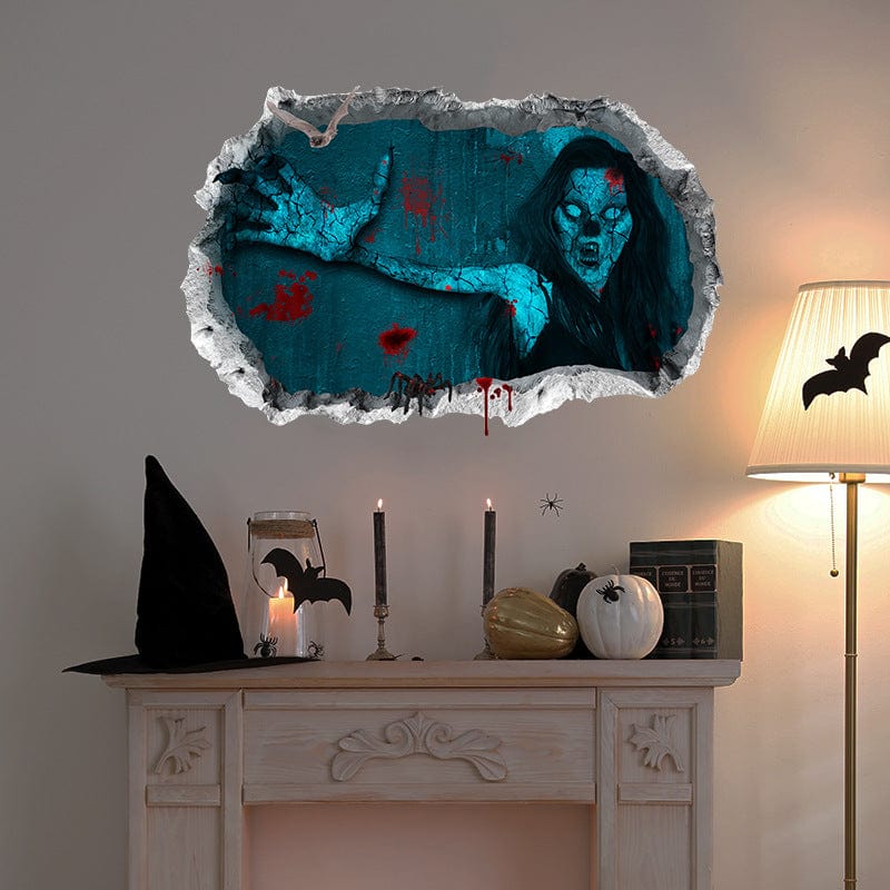 Halloween Horror Woman Bloody Handprint Decorative Wall Sticker
