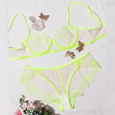Women's Mesh Cosplay Embroidered Sheer Lingerie Set